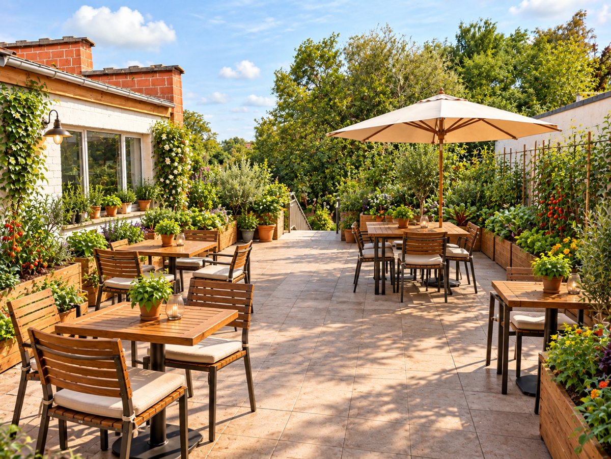 La terrasse, entre la maison et le potager